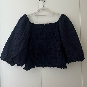 Elegant Navy Blue Puff Sleeve Top